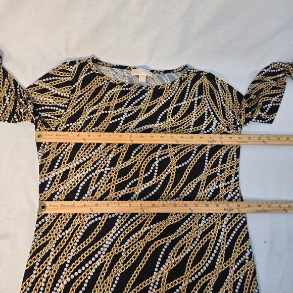 MICHAEL KORS Old Money Black/Gold Chain/Pearl Pattern Border Shift Dress Size L. - Picture 14 of 16